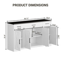 Buffet moderne Garvee avec 3 tiroirs pour salon et salle à manger, 140 cm, bois blanc, poignées noires