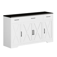 Buffet moderne Garvee avec 3 tiroirs pour salon et salle à manger, 140 cm, bois blanc, poignées noires