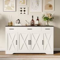 Buffet moderne Garvee avec 3 tiroirs pour salon et salle à manger, 140 cm, bois blanc, poignées noires