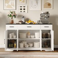 Buffet moderne Garvee avec 3 tiroirs pour salon et salle à manger, 140 cm, bois blanc, poignées noires