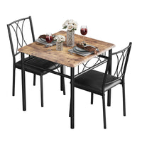 Ensemble table et chaises Garvee 3 pièces pour 2 personnes, marron rétro, structure en métal, chaises rembourrées, plateau en MDF, gain de place, idéal pour les petites pièces