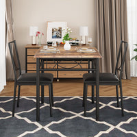 Ensemble table et chaises Garvee 3 pièces pour 2 personnes, marron rétro, structure en métal, chaises rembourrées, plateau en MDF, gain de place, idéal pour les petites pièces