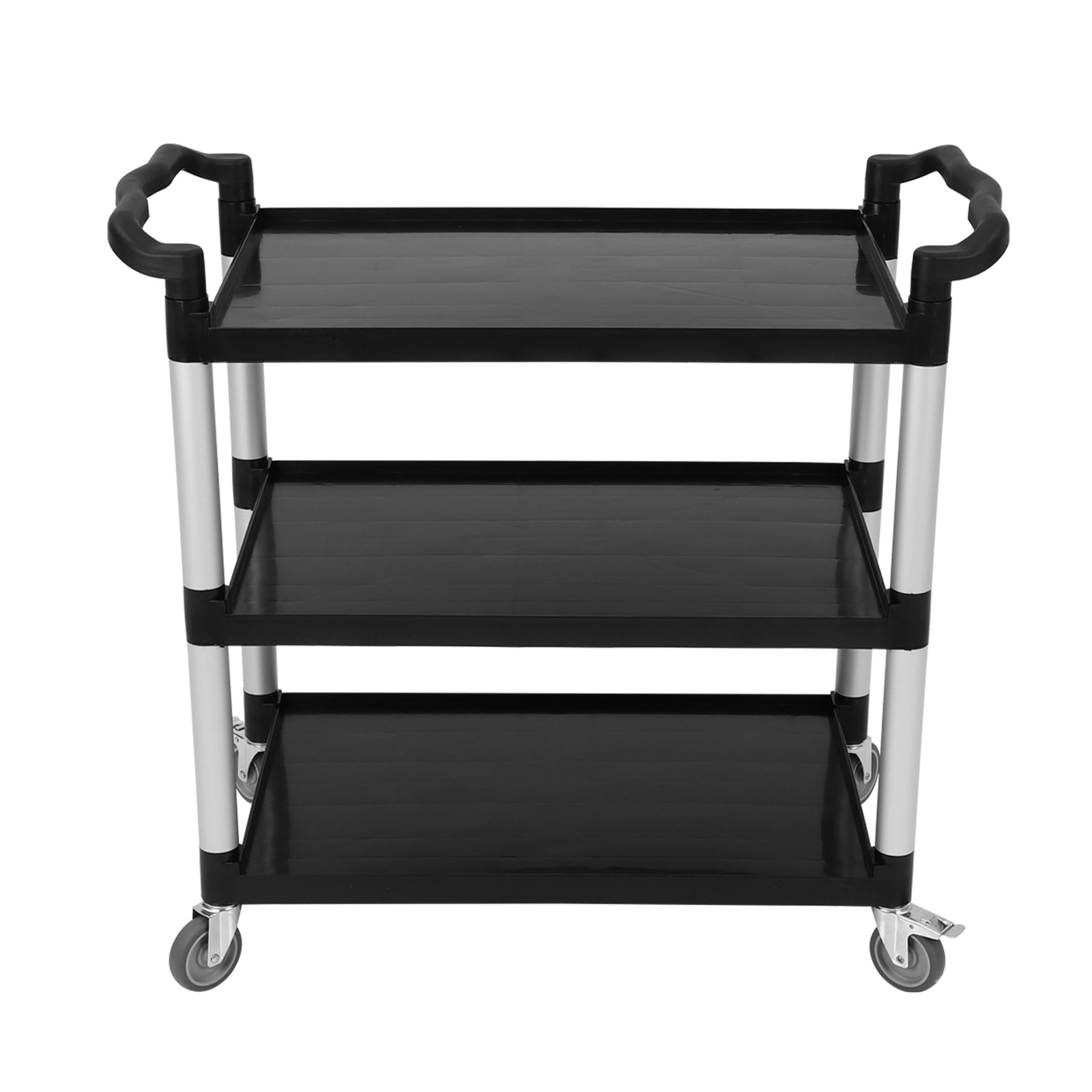 Chariot de service robuste à 3 niveaux Garvee avec serrure pour la restauration et le nettoyage, capacité de 163 kg, aluminium et plastique, 4 roues verrouillables