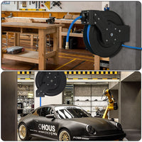 Enrouleur de tuyau d'air rétractable Garvee 3/8 po x 25 pi avec tuyau hybride robuste, rembobinage automatique, support pivotant à 180°, construction en acier pour atelier et industrie, robuste