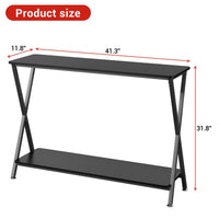 Table d'appoint Garvee, étroite et allongée, à 2 niveaux, style industriel, en MDF, bois et métal, en forme de X, stable, pieds réglables, idéale pour le salon ou l'entrée, noire.