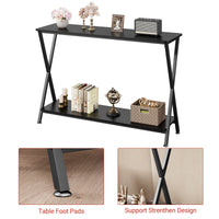 Table d'appoint Garvee, étroite et allongée, à 2 niveaux, style industriel, en MDF, bois et métal, en forme de X, stable, pieds réglables, idéale pour le salon ou l'entrée, noire.