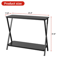 Table d'appoint Garvee, étroite et allongée, à 2 niveaux, style industriel, en MDF, bois et métal, robuste, en forme de X, réglable, idéale pour le salon ou l'entrée, noire.
