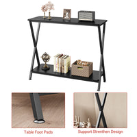 Table d'appoint Garvee, étroite et allongée, à 2 niveaux, style industriel, en MDF, bois et métal, robuste, en forme de X, réglable, idéale pour le salon ou l'entrée, noire.
