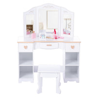 Coiffeuse Garvee pour enfants avec miroir à trois compartiments, rangement et bords arrondis, en MDF blanc, pour filles de 3 à 9 ans, salon et chambre