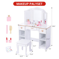 Coiffeuse Garvee pour enfants avec miroir à trois compartiments, rangement et bords arrondis, en MDF blanc, pour filles de 3 à 9 ans, salon et chambre