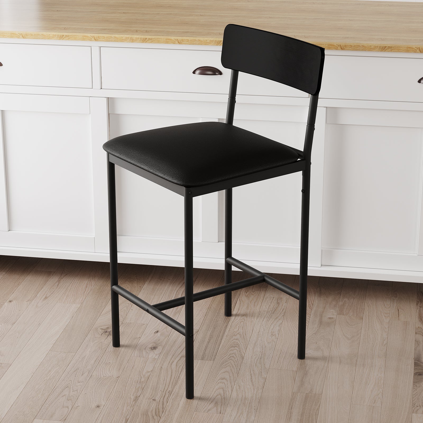 GARVEE Lot de 2 tabourets de bar avec dossier rembourré et repose-pieds, pour cuisine salon salle à manger, 36,8 x 42 x 88 cm, noir