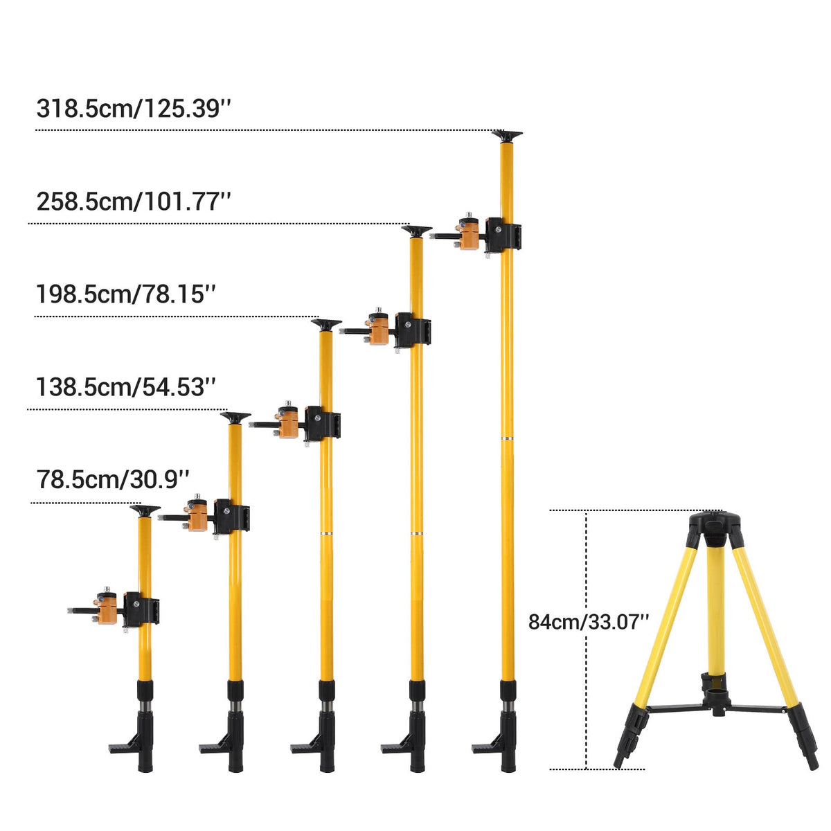 Perche de mesure télescopique Garvee de 3,66 m (12 pi) avec trépied, en aluminium, réglable, pour lasers rotatifs et linéaires, chantier de construction, argent