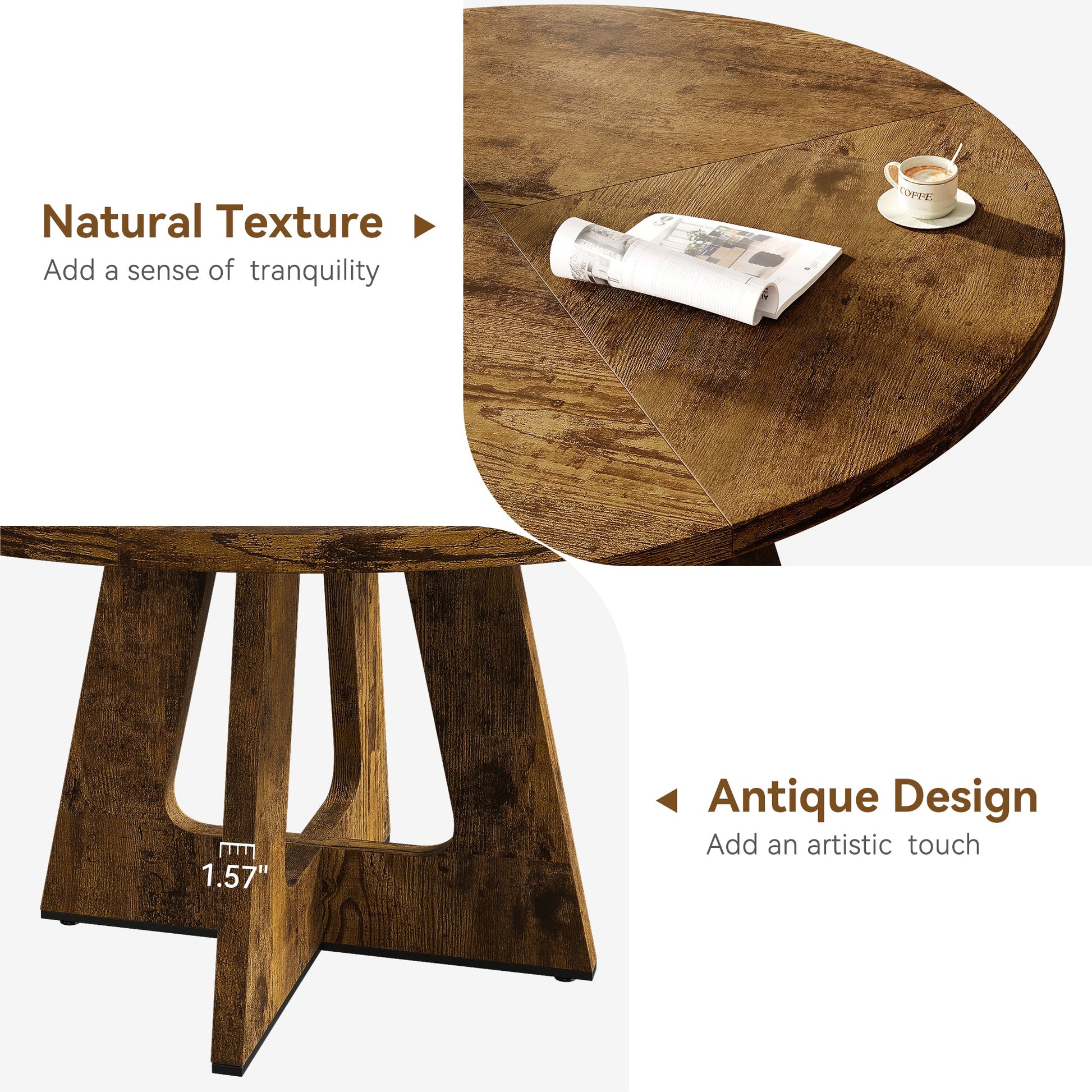 Ensemble table et salle à manger ronde Garvee 47 po pour 4 à 6 personnes, style campagnard, plateau en MDF robuste, pieds antidérapants réglables, bois, cuisine et salle à manger