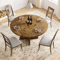 Ensemble table et salle à manger ronde Garvee 47 po pour 4 à 6 personnes, style campagnard, plateau en MDF robuste, pieds antidérapants réglables, bois, cuisine et salle à manger