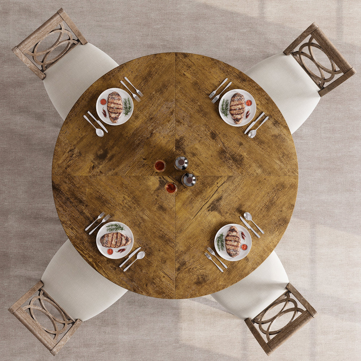 Ensemble table et salle à manger ronde Garvee 47 po pour 4 à 6 personnes, style campagnard, plateau en MDF robuste, pieds antidérapants réglables, bois, cuisine et salle à manger