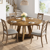 Ensemble table et salle à manger ronde Garvee 47 po pour 4 à 6 personnes, style campagnard, plateau en MDF robuste, pieds antidérapants réglables, bois, cuisine et salle à manger