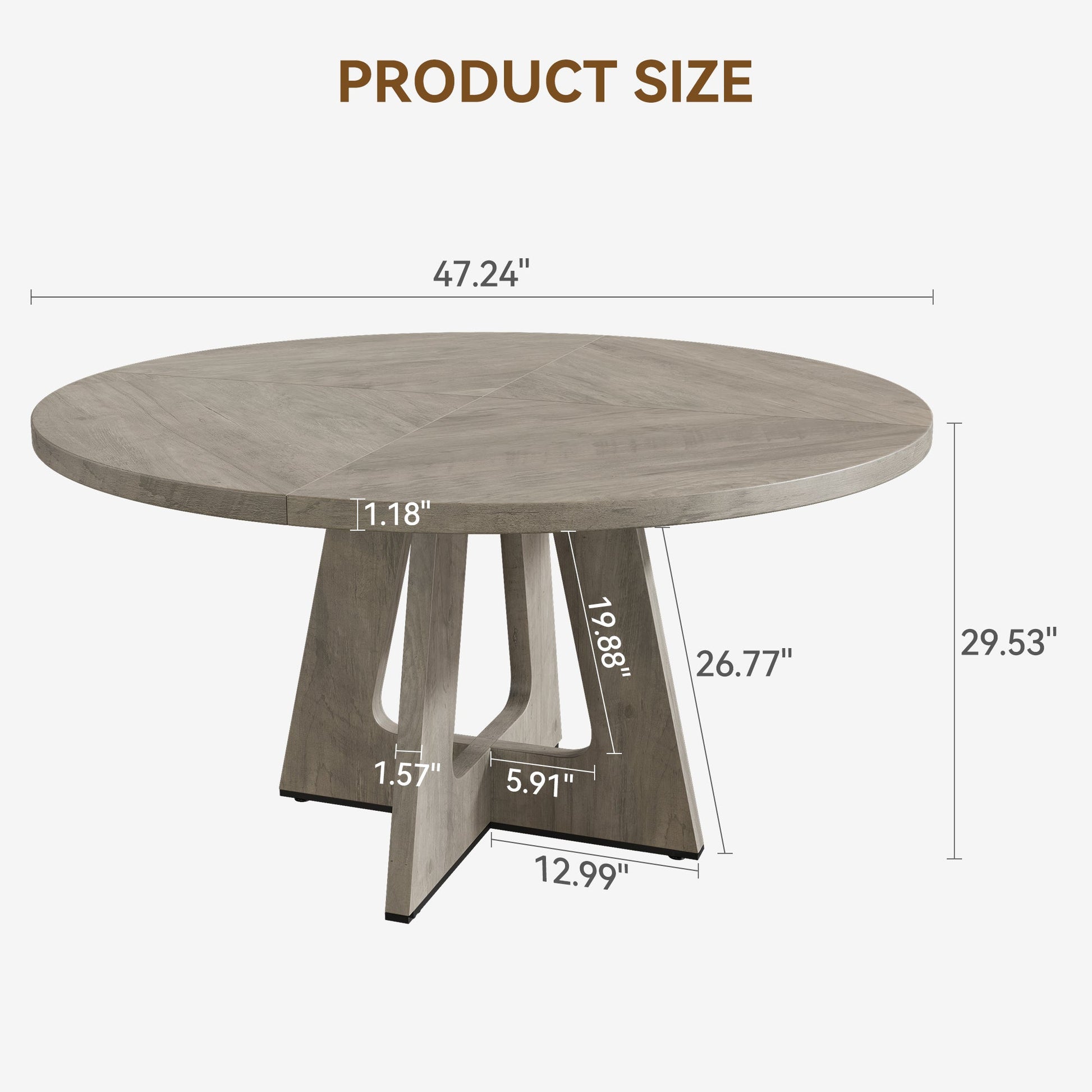 Ensemble table et chaises de salle à manger rondes Garvee 47 po pour 4 à 6 personnes, style campagnard, plateau robuste en MDF, pieds en bois, pieds antidérapants réglables, gris, salle à manger et cuisine