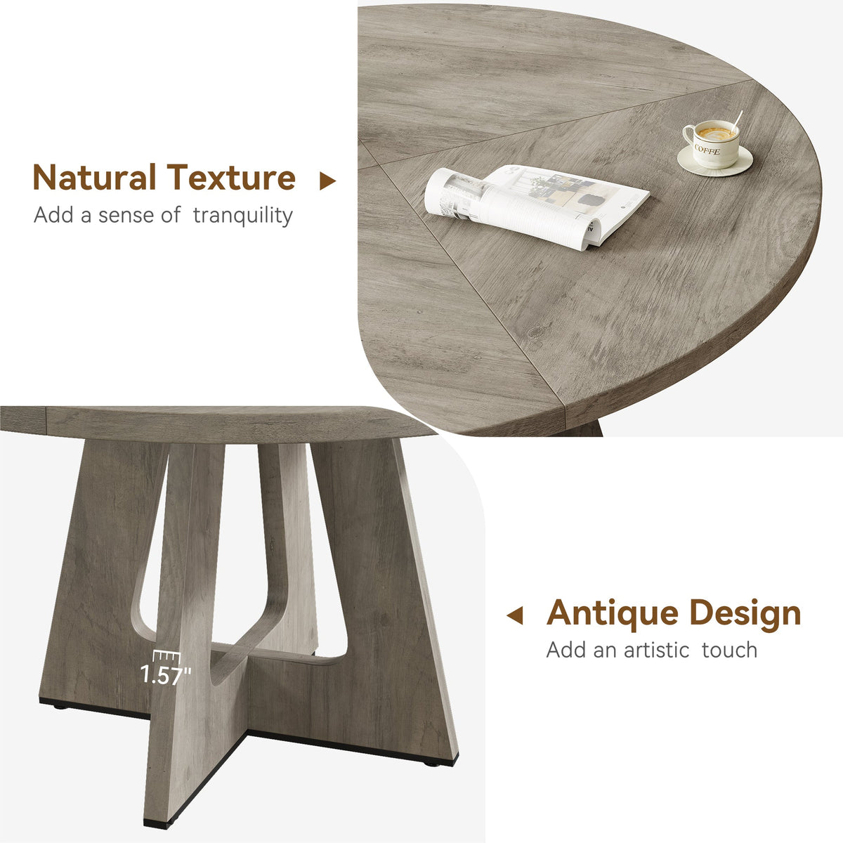 Ensemble table et chaises de salle à manger rondes Garvee 47 po pour 4 à 6 personnes, style campagnard, plateau robuste en MDF, pieds en bois, pieds antidérapants réglables, gris, salle à manger et cuisine
