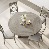 Ensemble table et chaises de salle à manger rondes Garvee 47 po pour 4 à 6 personnes, style campagnard, plateau robuste en MDF, pieds en bois, pieds antidérapants réglables, gris, salle à manger et cuisine - Gris