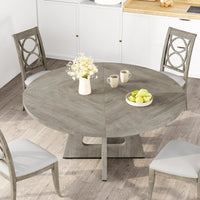 Ensemble table et chaises de salle à manger rondes Garvee 47 po pour 4 à 6 personnes, style campagnard, plateau robuste en MDF, pieds en bois, pieds antidérapants réglables, gris, salle à manger et cuisine