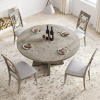 Ensemble table et chaises de salle à manger rondes Garvee 47 po pour 4 à 6 personnes, style campagnard, plateau robuste en MDF, pieds en bois, pieds antidérapants réglables, gris, salle à manger et cuisine