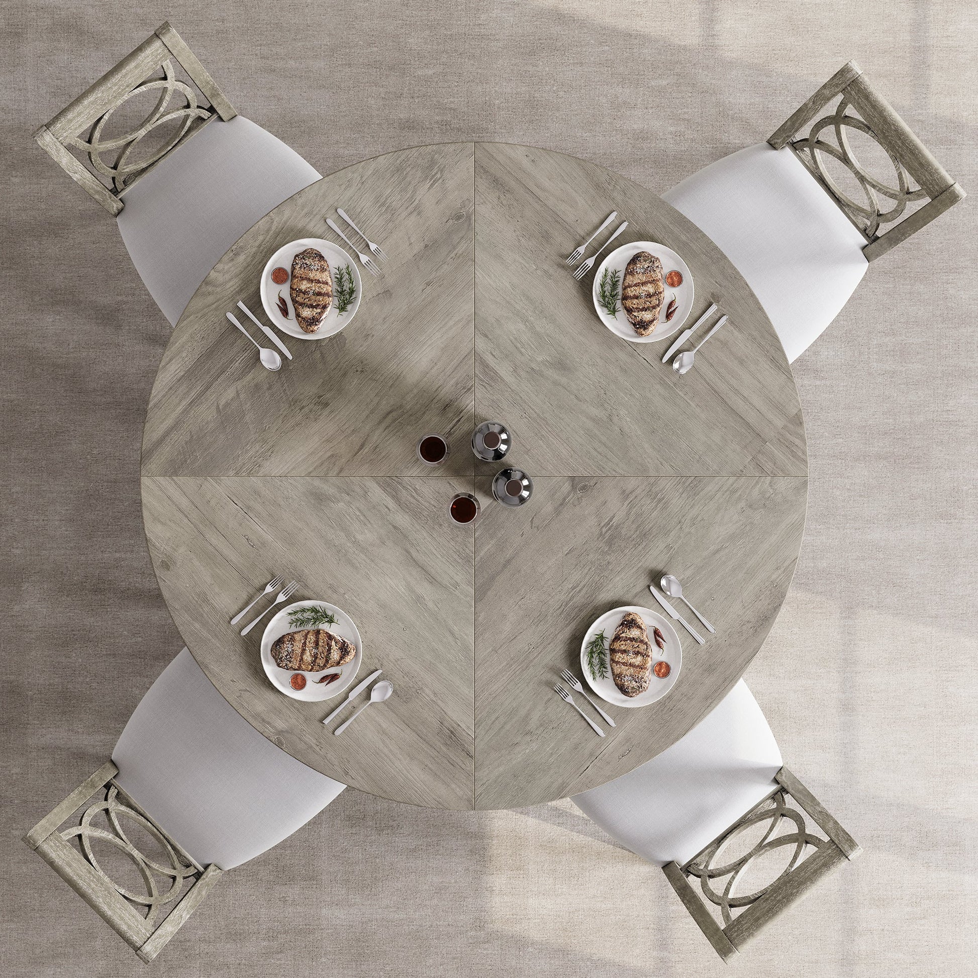 Ensemble table et chaises de salle à manger rondes Garvee 47 po pour 4 à 6 personnes, style campagnard, plateau robuste en MDF, pieds en bois, pieds antidérapants réglables, gris, salle à manger et cuisine