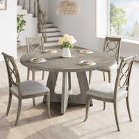 Ensemble table et chaises de salle à manger rondes Garvee 47 po pour 4 à 6 personnes, style campagnard, plateau robuste en MDF, pieds en bois, pieds antidérapants réglables, gris, salle à manger et cuisine
