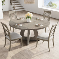 Ensemble table et chaises de salle à manger rondes Garvee 47 po pour 4 à 6 personnes, style campagnard, plateau robuste en MDF, pieds en bois, pieds antidérapants réglables, gris, salle à manger et cuisine