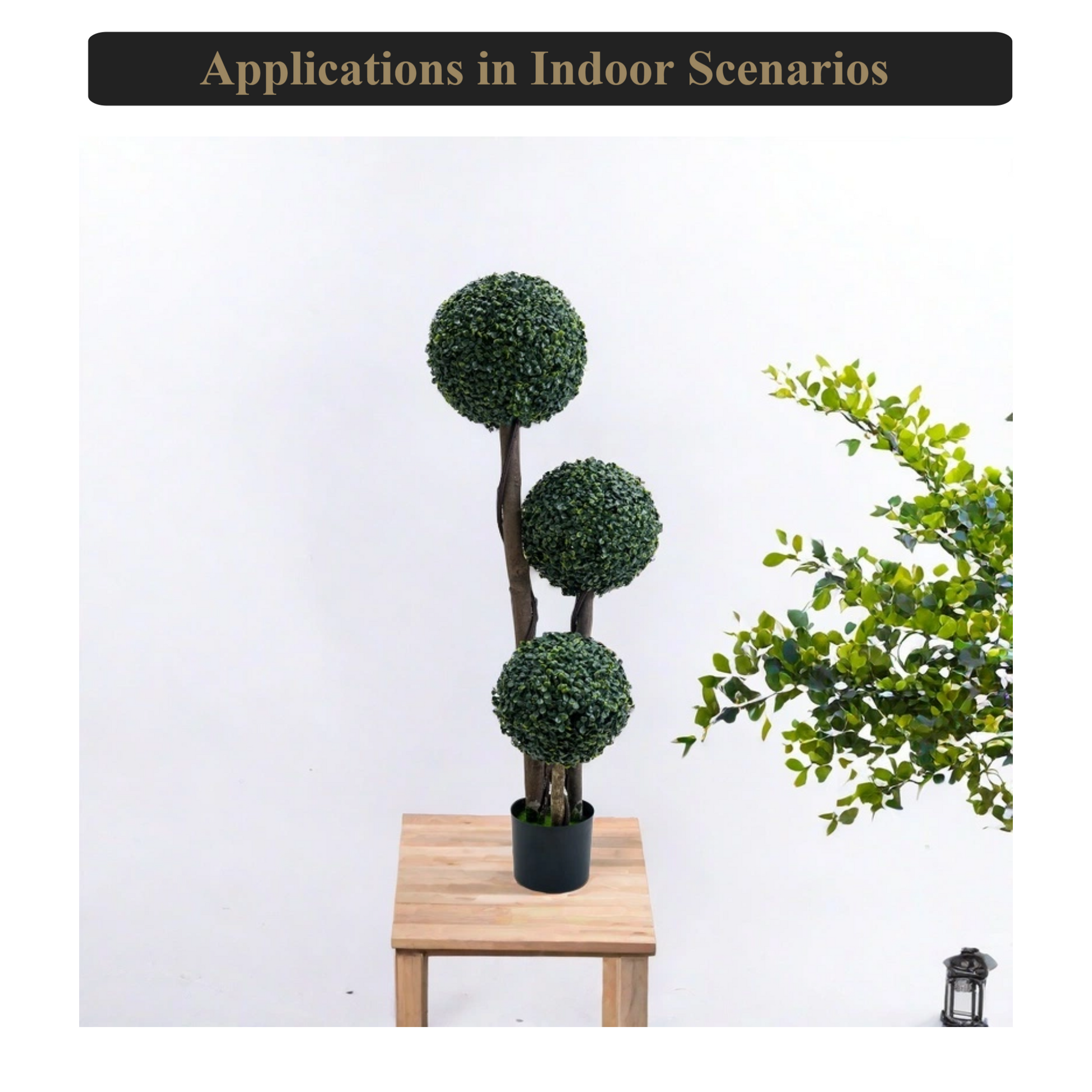 Topiaire de buis artificiel Garvee, 89 cm, trois boules, en plastique résistant aux intempéries, vert, pour jardin et terrasse.