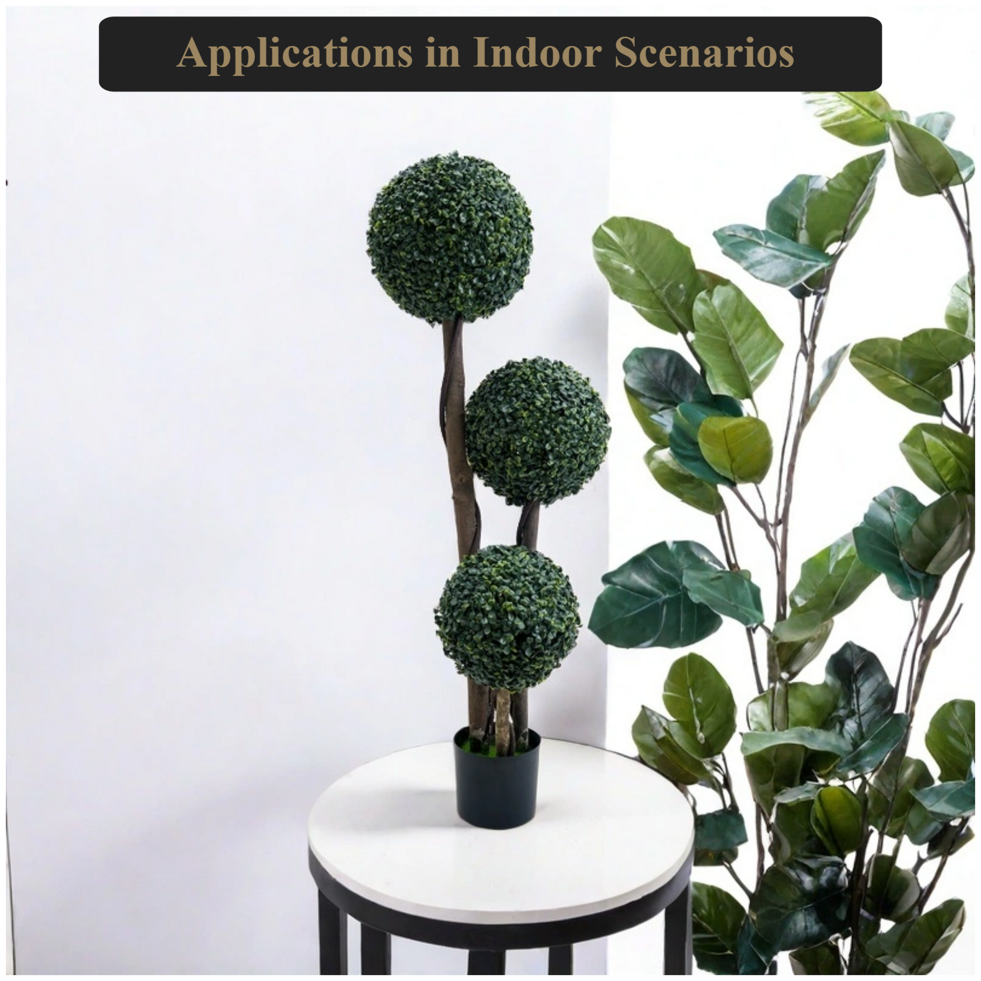 Topiaire de buis artificiel Garvee, 89 cm, trois boules, en plastique résistant aux intempéries, vert, pour jardin et terrasse.