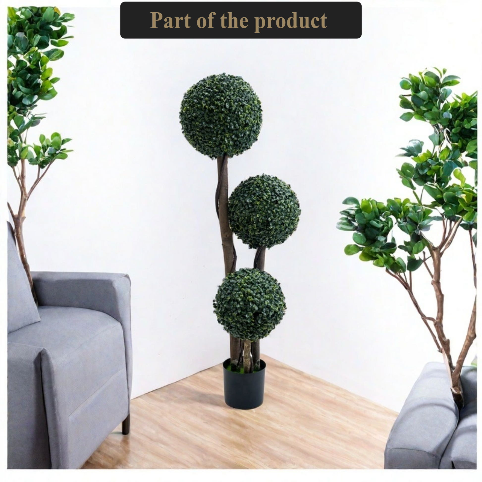 Topiaire de buis artificiel Garvee, 89 cm, trois boules, en plastique résistant aux intempéries, vert, pour jardin et terrasse.