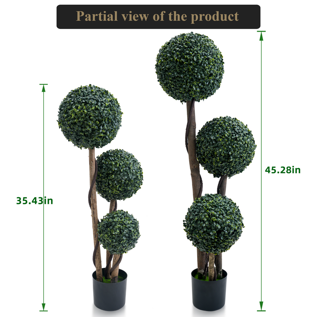 Topiaire de buis artificiel Garvee, 89 cm, trois boules, en plastique résistant aux intempéries, vert, pour jardin et terrasse.