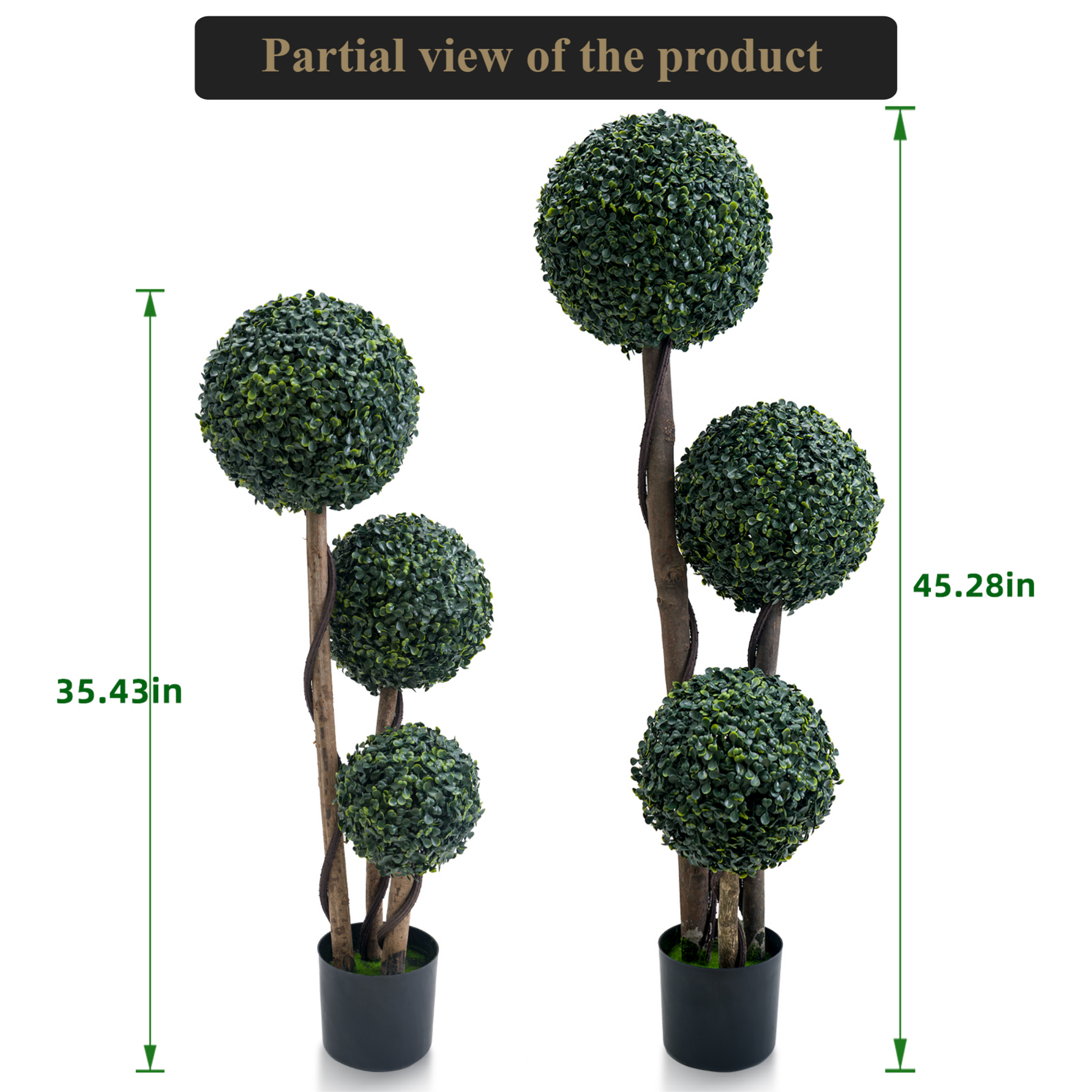Topiaire de buis artificiel Garvee, 89 cm, trois boules, en plastique résistant aux intempéries, vert, pour jardin et terrasse.