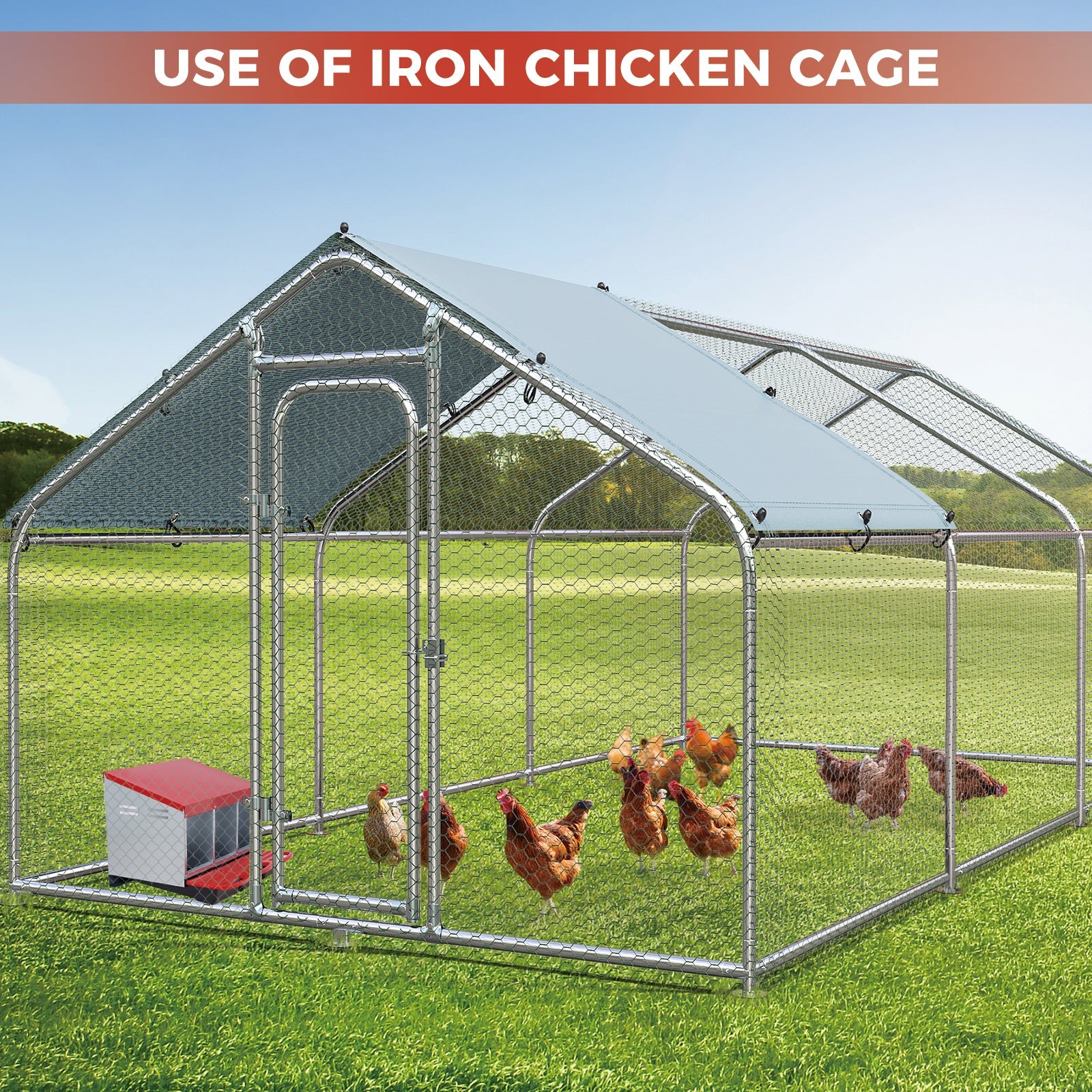 Nichoir Garvee pour poules, 3 compartiments, en métal, sans support, 80 x 50 x 47,5 cm, pour 3 à 6 poules, rouge.