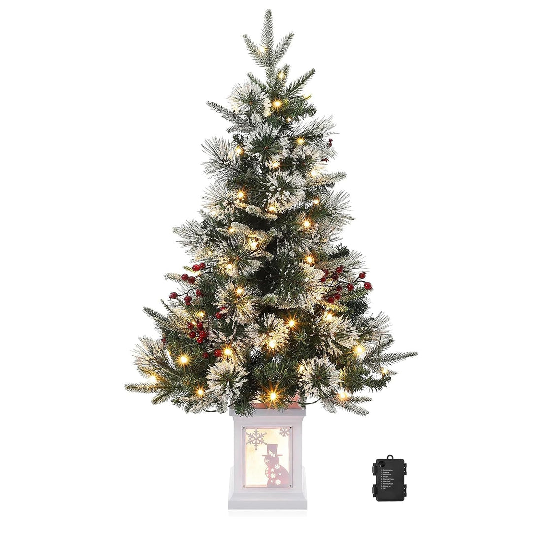 Sapin de Noël Garvee de 90 cm avec 78 LED et support bonhomme de neige pour décoration de table, bureau ou salon