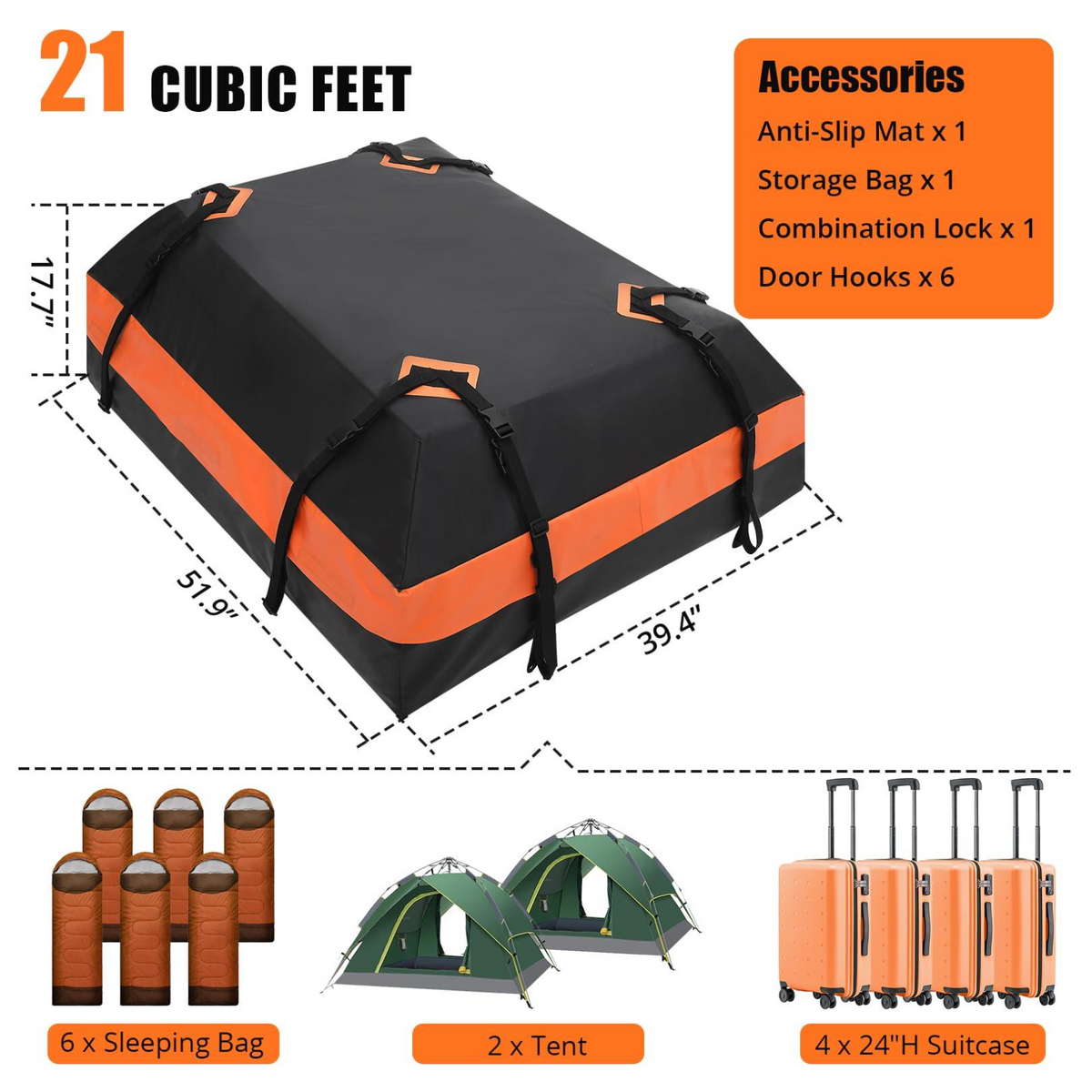 Garvee sacoche de toit voiture 595 L, étanche, 8 sangles renforcées, 132 × 100 × 45 cm, noire, pour voyage