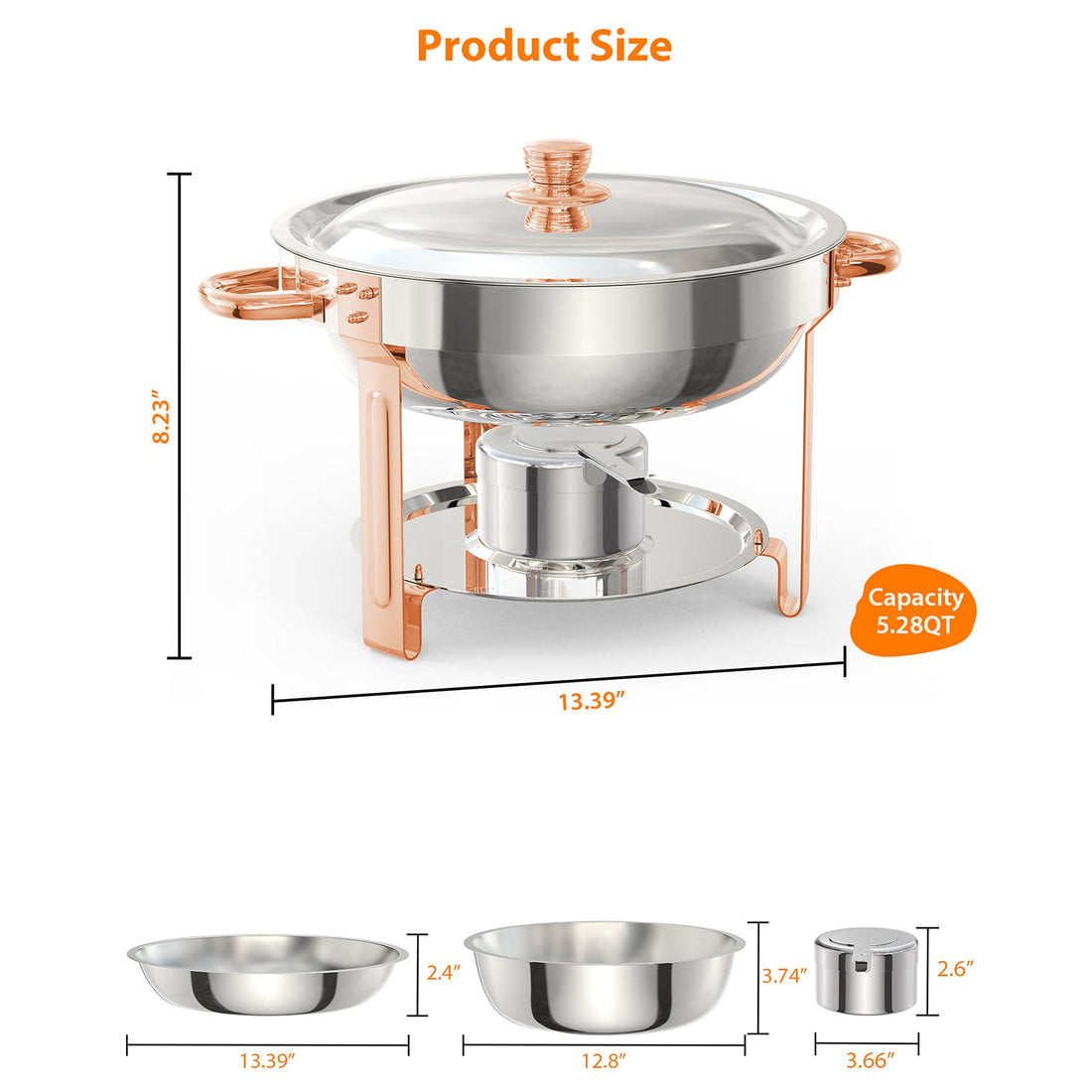 Garvee lot de 4 réchauds ronds 2,4 L en acier inoxydable doré rose, pour traiteur, buffet et mariage