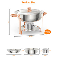 Ensemble de 6 pièces Garvee : réchauds ronds de 5 pintes en acier inoxydable doré rose, design rond, parfaits pour les traiteurs et les mariages.
