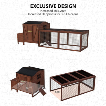 Garvee Poulailler avec toit et enclos 269 × 81 × 91 cm, pour 3 à 5 poules, espace de repos et parcours extérieur, pour jardin