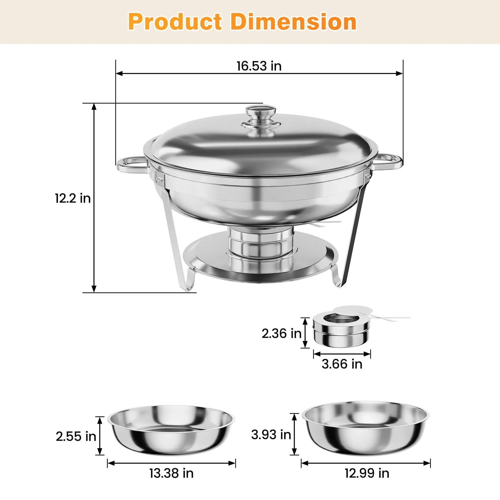 Ensemble de 4 chauffe-plats en acier inoxydable Garvee 4,7 L – Chauffe-plats pour traiteurs et buffets