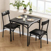 Ensemble table et chaises Garvee 3 pièces pour 2 personnes, marron rétro, structure en métal, chaises rembourrées, plateau en MDF, gain de place, idéal pour les petites pièces
