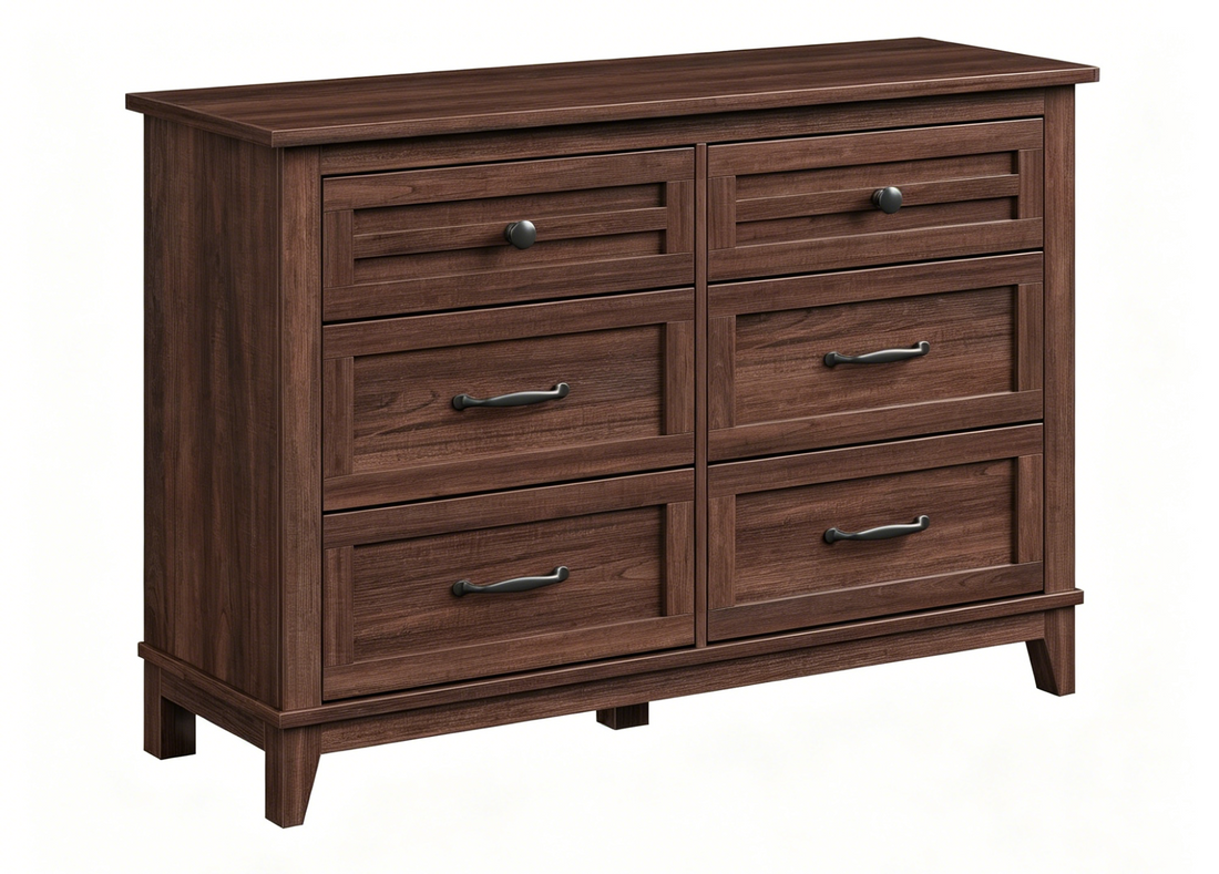 Garvee Commode Farmhouse à 6 tiroirs, en bois marron, robuste, offrant un grand espace de rangement pour la chambre, le salon ou le couloir