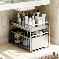 Garvee organiseur de tiroir à 2 niveaux, 39 × 28 × 40 cm, argent, système de rangement gain de place pour la cuisine et la salle de bain
