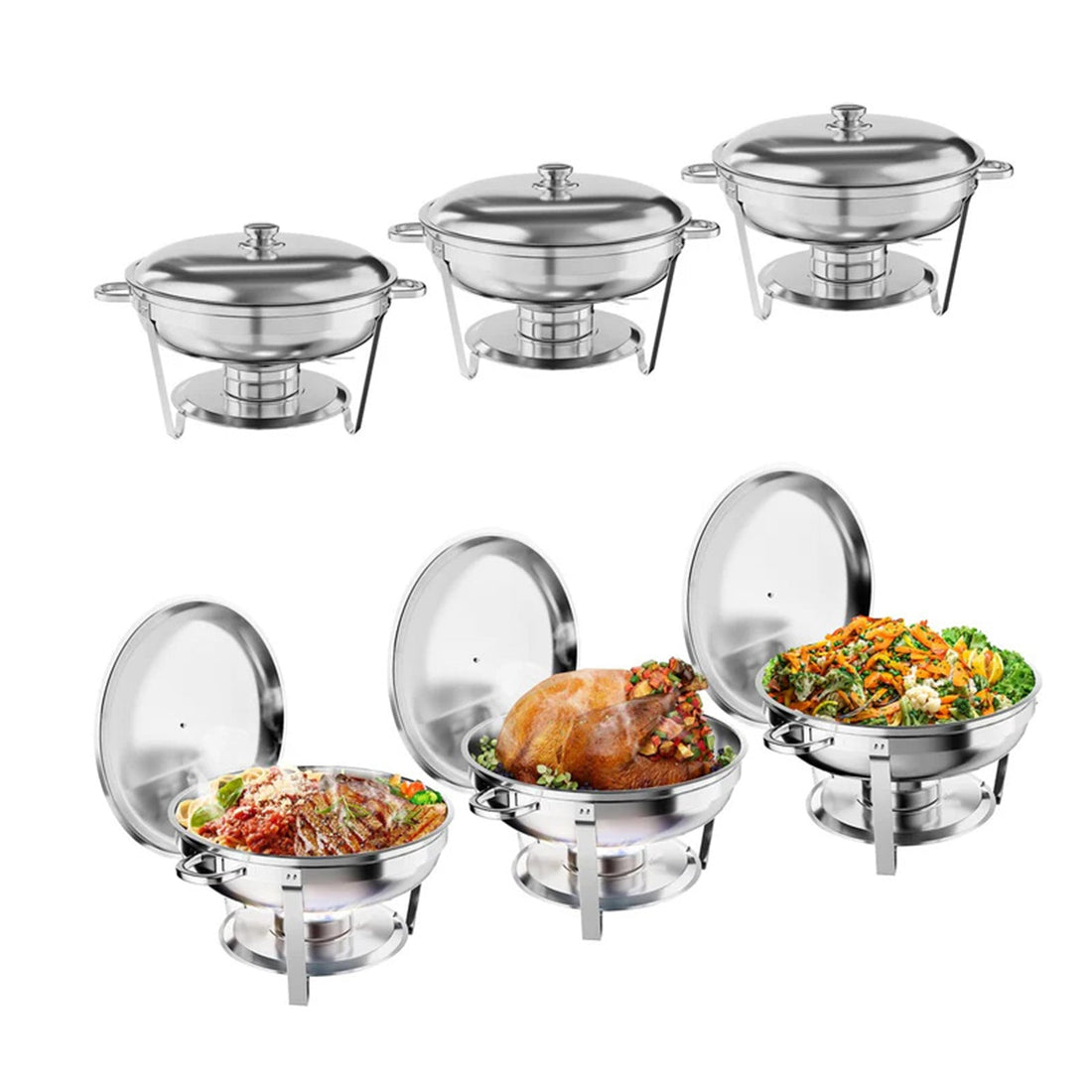 Ensemble de 6 chauffe-plats en acier inoxydable Garvee 4,7 L, idéal pour la restauration et les buffets.