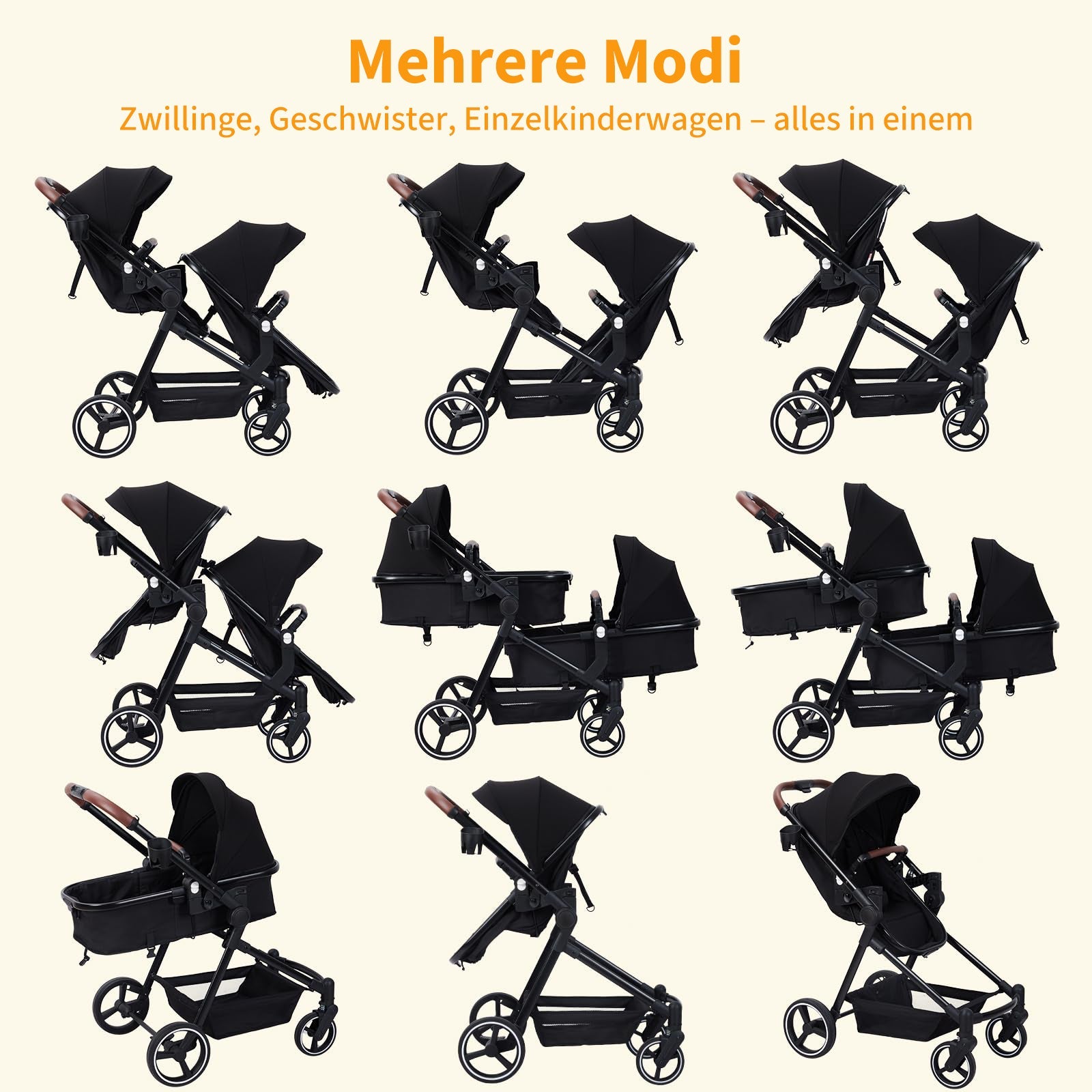 Poussette double Garvee avec châssis en aluminium, légère et pliable – Idéale pour les jumeaux en voyage