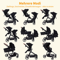 Poussette double Garvee avec châssis en aluminium, légère et pliable – Idéale pour les jumeaux en voyage