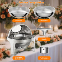 Chafing dish Garvee à couvercle roulant, 6,3 L, en acier inoxydable avec fenêtre en verre, ouverture à 90/180° et poignée en T. Idéal pour les fêtes, banquets, buffets et hôtels.