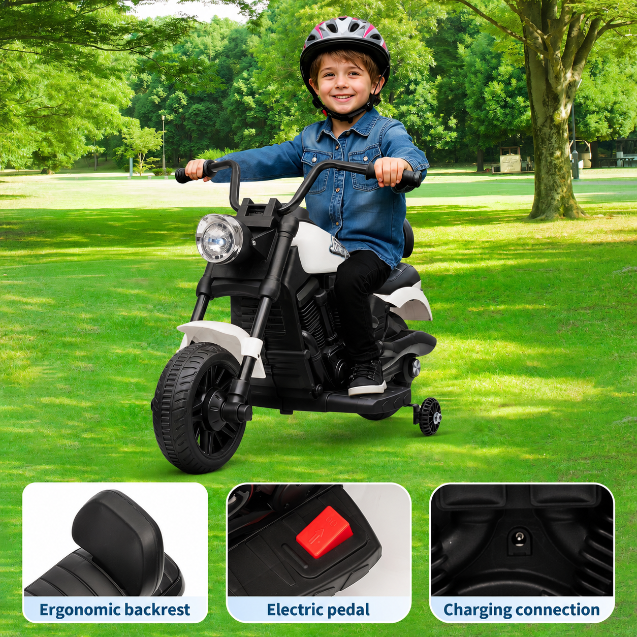 Garvee Kindermotorrad Électrique 6V Pour Enfants Avec LED, Musique, Stützräder Amovibles, Vitesse Sécurisée 3 Km/h, Robuste, Pour 18-36 Mois