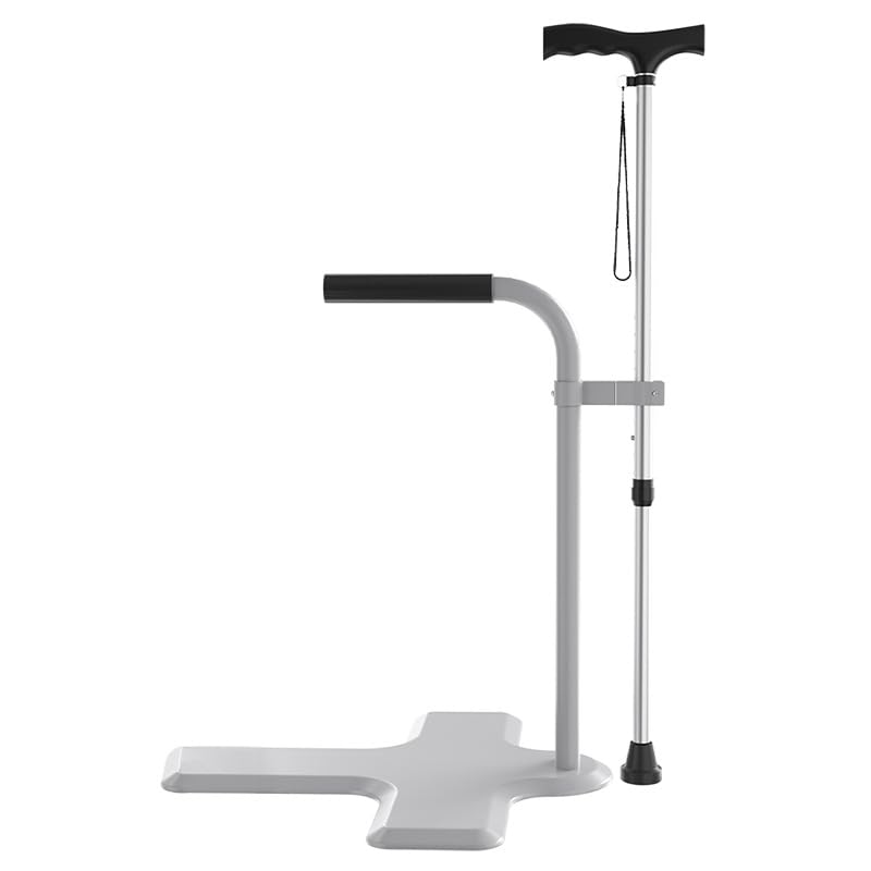 Aide à la verticalisation 2 en 1 Garvee pour seniors avec béquille réglable en hauteur, poignée de sécurité pour canapé ou fauteuil, aide à la vie quotidienne, capacité de charge de 150 kg, gris