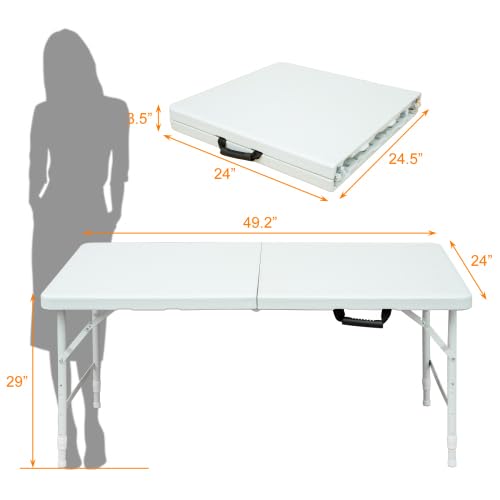 Garvee Table pliante 120 cm, robuste, portable, pieds antidérapants, réglable, en plastique, imperméable, blanche, pour intérieure et extérieure